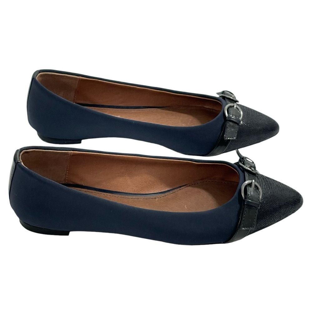 Donald J. Pliner Bettia Lizard Embossed Flats Navy Blue‎ Size 6.5